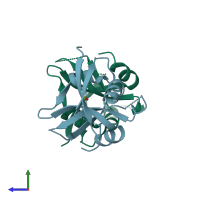 PDB entry 5khq coloured by chain, side view.