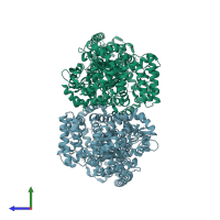PDB entry 5khs coloured by chain, side view.