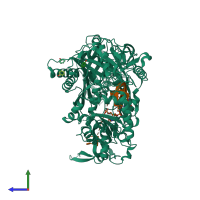 PDB entry 5ki6 coloured by chain, side view.