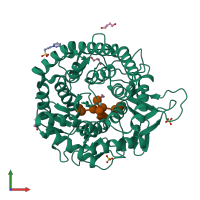 Monomeric assembly 1 of PDB entry 5kij coloured by chemically distinct molecules, front view.