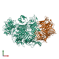 PDB entry 5kis coloured by chain, front view.