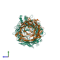 PDB entry 5kis coloured by chain, side view.
