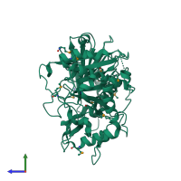 PDB entry 5kjs coloured by chain, side view.