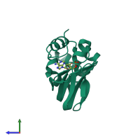 PDB entry 5kjx coloured by chain, side view.