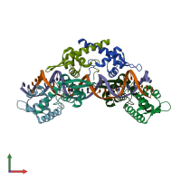 PDB entry 5kk1 coloured by chain, front view.