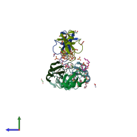 PDB entry 5kk4 coloured by chain, side view.