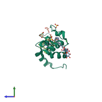 PDB entry 5kke coloured by chain, side view.