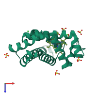 PDB entry 5kkk coloured by chain, top view.