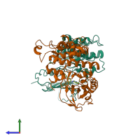 PDB entry 5kkr coloured by chain, side view.