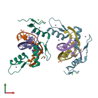 PDB entry 5kl4 coloured by chain, front view.