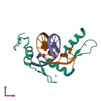 PDB entry 5kl6 coloured by chain, front view.