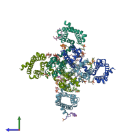 PDB entry 5klb coloured by chain, side view.