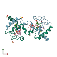 PDB entry 5klu coloured by chain, front view.