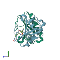 PDB entry 5kly coloured by chain, side view.