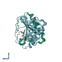 PDB entry 5klz coloured by chain, side view.