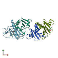 PDB entry 5km0 coloured by chain, front view.
