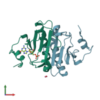 PDB entry 5km1 coloured by chain, front view.