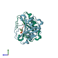 PDB entry 5km2 coloured by chain, side view.