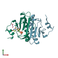 PDB entry 5km3 coloured by chain, front view.