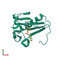 PDB entry 5km6 coloured by chain, front view.