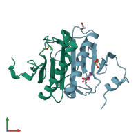 PDB entry 5km8 coloured by chain, front view.