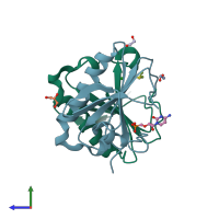 PDB entry 5km8 coloured by chain, side view.