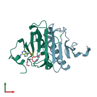 PDB entry 5km9 coloured by chain, front view.