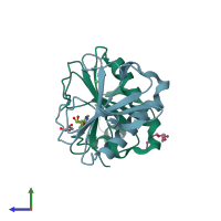 PDB entry 5km9 coloured by chain, side view.