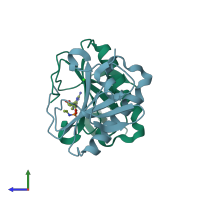 PDB entry 5kma coloured by chain, side view.