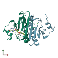 PDB entry 5kmb coloured by chain, front view.