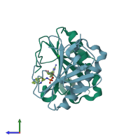 PDB entry 5kmb coloured by chain, side view.