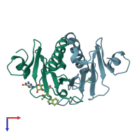 PDB entry 5kmb coloured by chain, top view.