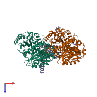 PDB entry 5kmg coloured by chain, top view.