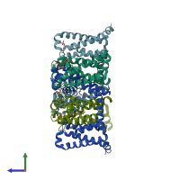 PDB entry 5kmh coloured by chain, side view.