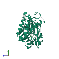 PDB entry 5kml coloured by chain, side view.