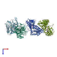 PDB entry 5kmq coloured by chain, top view.