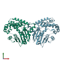 PDB entry 5kn4 coloured by chain, front view.