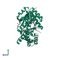 PDB entry 5kn7 coloured by chain, side view.