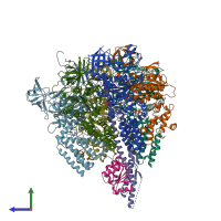 PDB entry 5knb coloured by chain, side view.