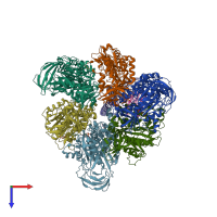 PDB entry 5knb coloured by chain, top view.