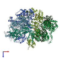 PDB entry 5kne coloured by chain, top view.
