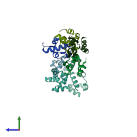 PDB entry 5kni coloured by chain, side view.