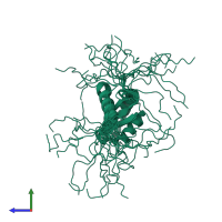 PDB entry 5knw coloured by chain, ensemble of 20 models, side view.