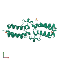 Homo dimeric assembly 1 of PDB entry 5ko4 coloured by chemically distinct molecules, front view.