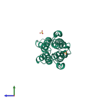 Homo dimeric assembly 1 of PDB entry 5ko4 coloured by chemically distinct molecules, side view.