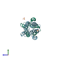 PDB entry 5ko4 coloured by chain, side view.