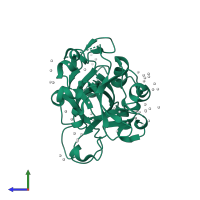 PDB entry 5ko9 coloured by chain, side view.