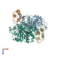 PDB entry 5kof coloured by chain, top view.