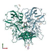 PDB entry 5kon coloured by chain, front view.