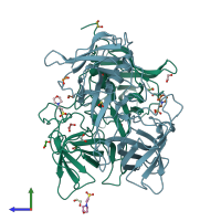 PDB entry 5kon coloured by chain, side view.